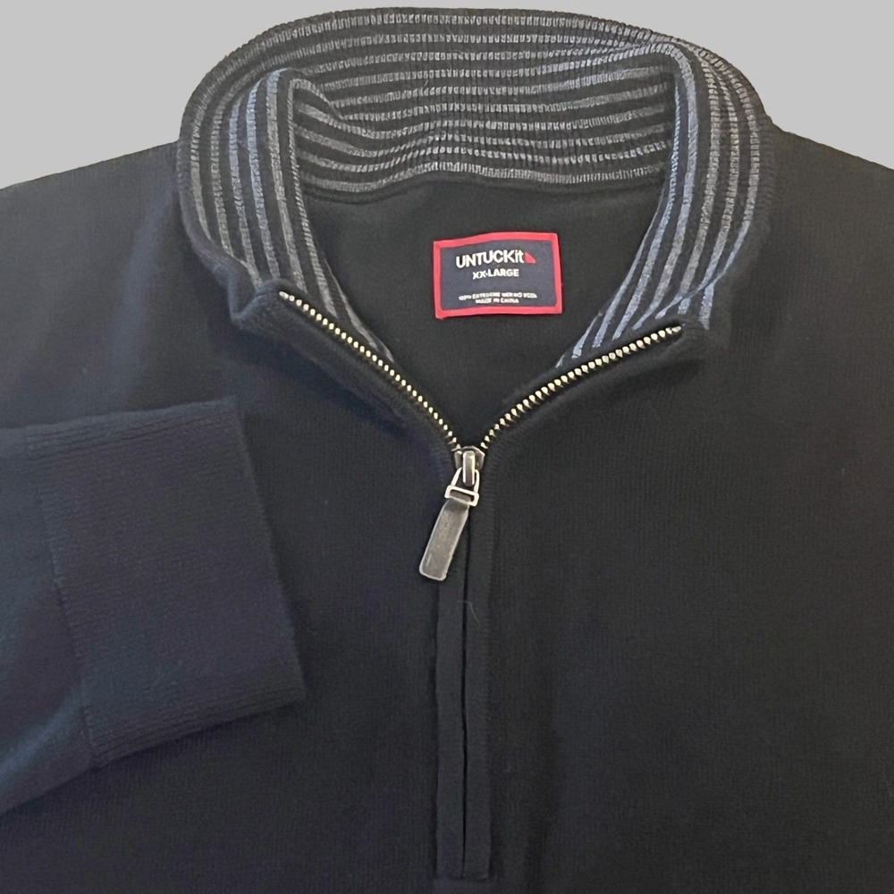 UNTUCKit Belguardo 1/4 Zip Pullover Sweater Men XXL Black Extra Fine Merino Wool - Picture 2 of 10